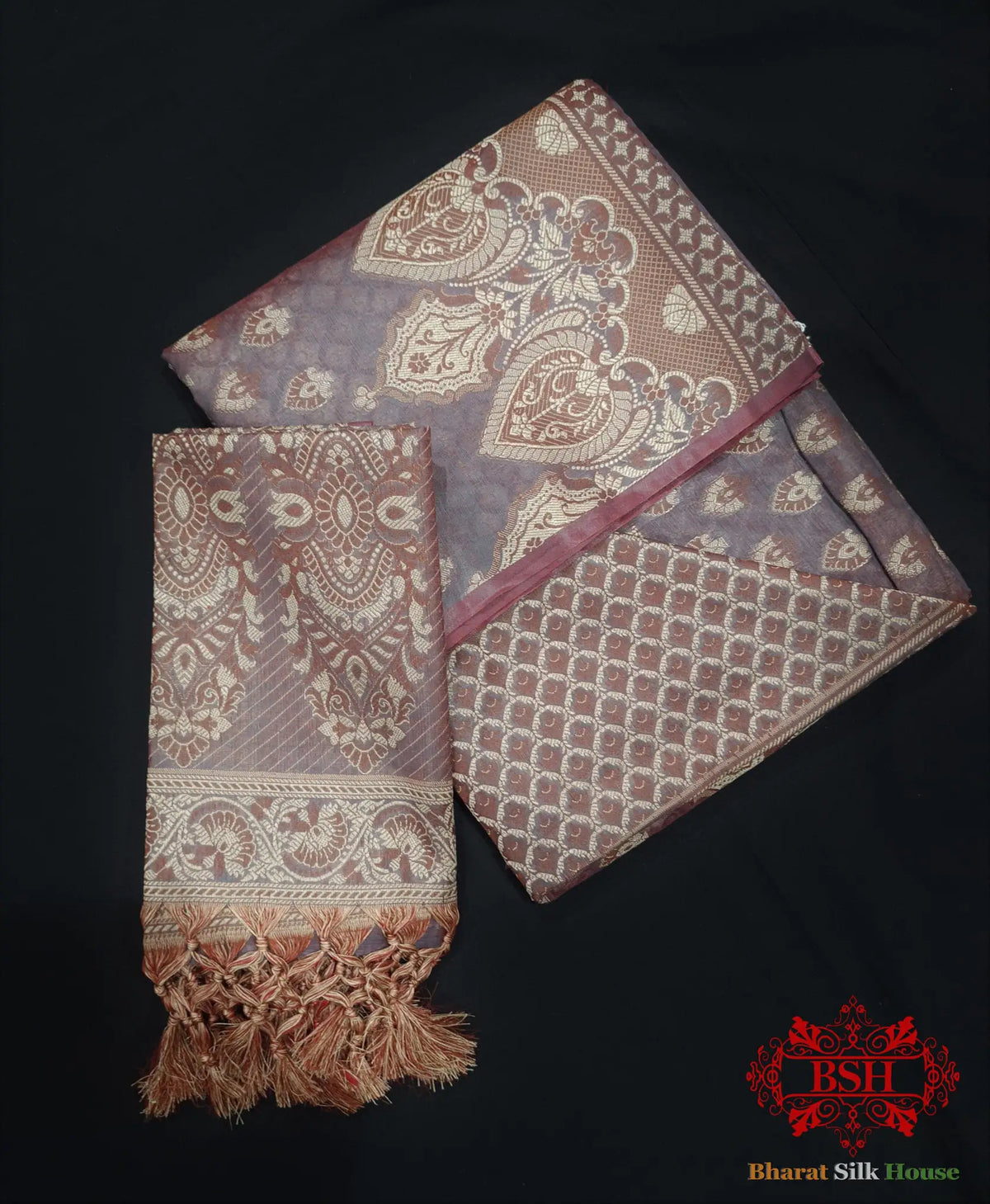 Banarasi Cotton Silk Resham Buti Woven UnStitched Suitset - Bharat Silk House Banarasi Cotton
