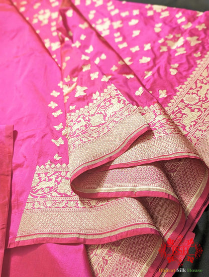 Banarasi Handwoven Katan Silk Butterfly Booti Saree - Bharat Silk House Pure Kataan Silk