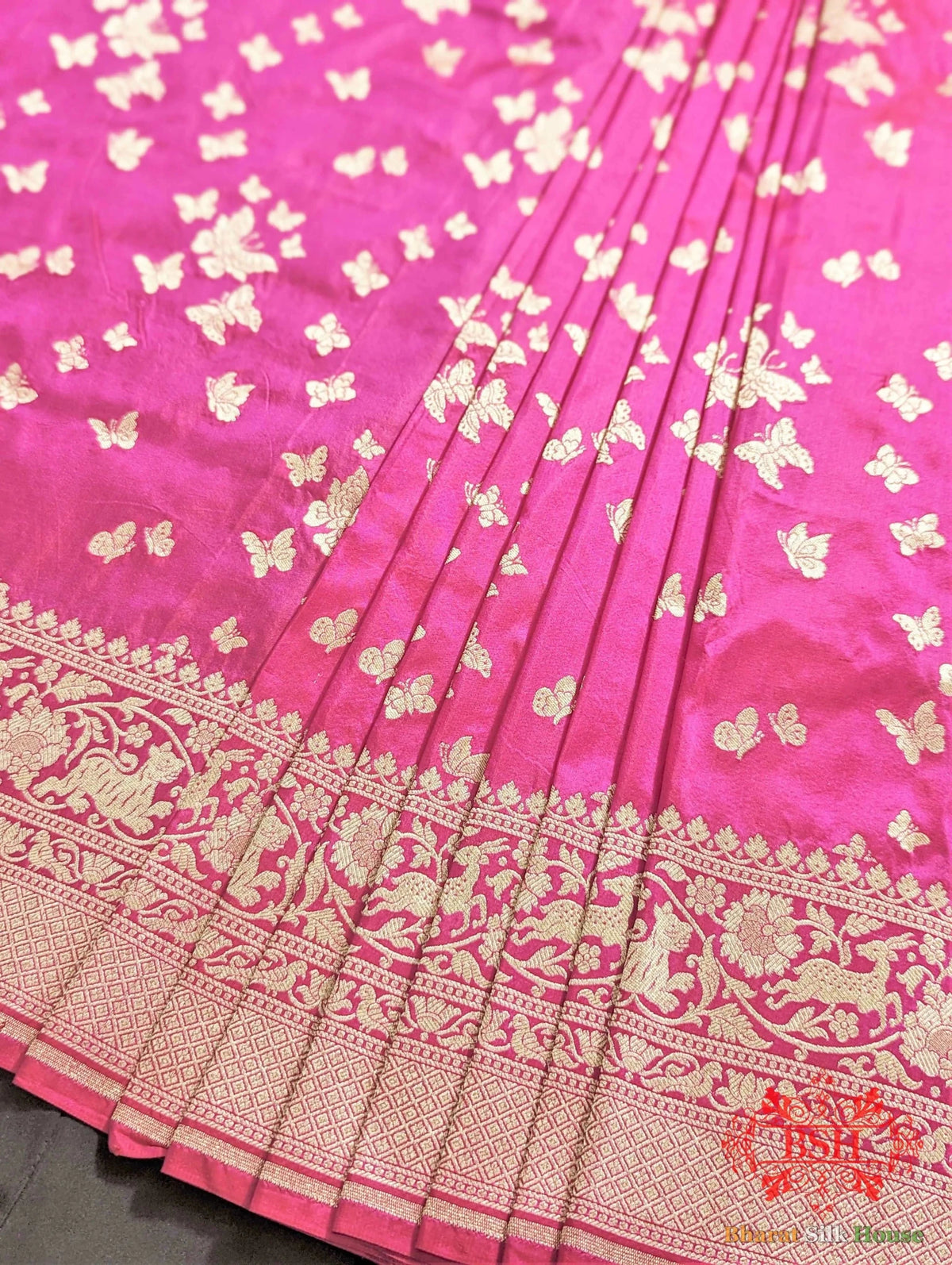 Banarasi Handwoven Katan Silk Butterfly Booti Saree - Bharat Silk House Pure Kataan Silk