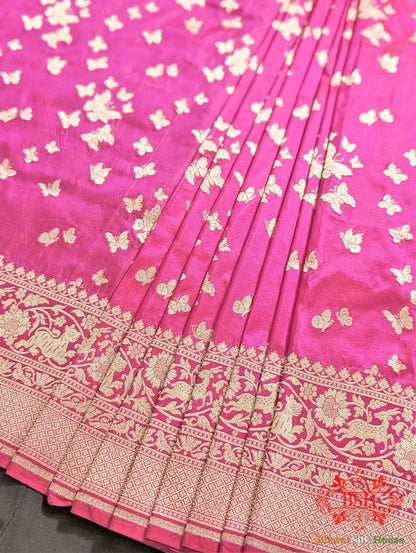 Banarasi Handwoven Katan Silk Butterfly Booti Saree - Bharat Silk House Pure Kataan Silk