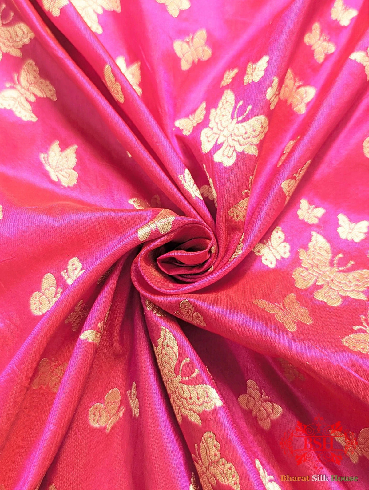Banarasi Handwoven Katan Silk Butterfly Booti Saree - Bharat Silk House Pure Kataan Silk