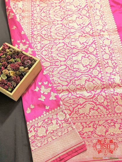 Banarasi Handwoven Katan Silk Butterfly Booti Saree - Bharat Silk House Pure Kataan Silk