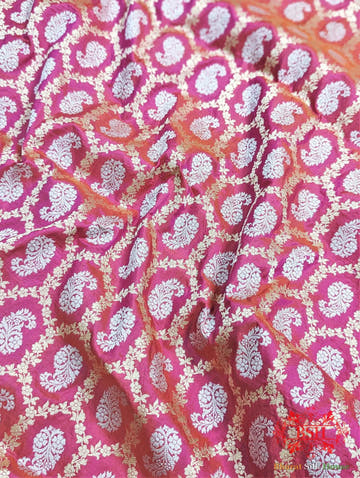Banarasi Handwoven Katan Silk Saree With Dual Zari Floral Jaal In Shades Of Pink - Bharat Silk House Pure Kataan Silk