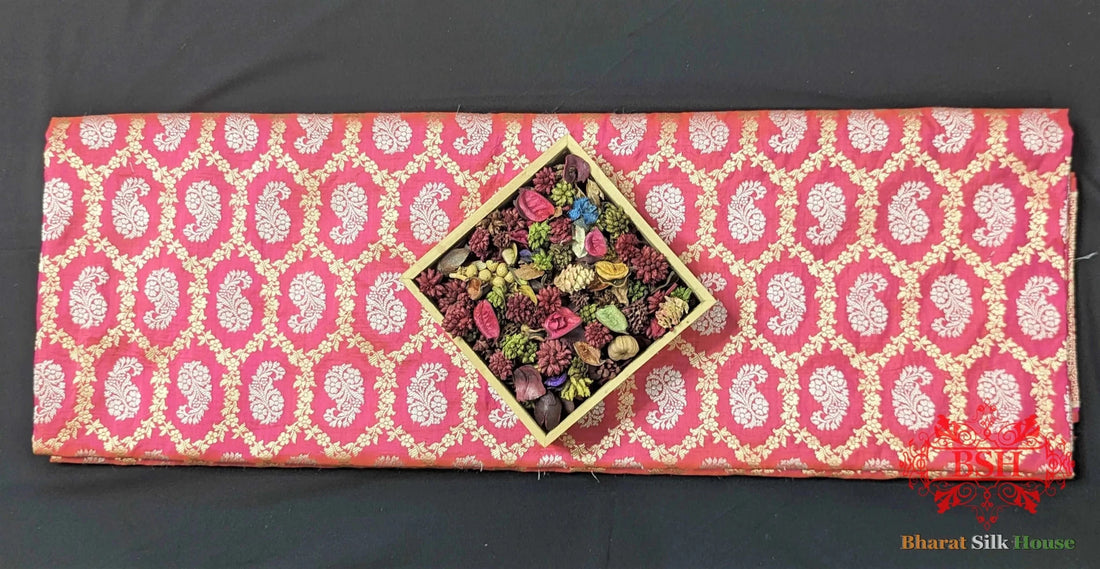 Banarasi Handwoven Katan Silk Saree With Dual Zari Floral Jaal In Shades Of Pink - Bharat Silk House Pure Kataan Silk