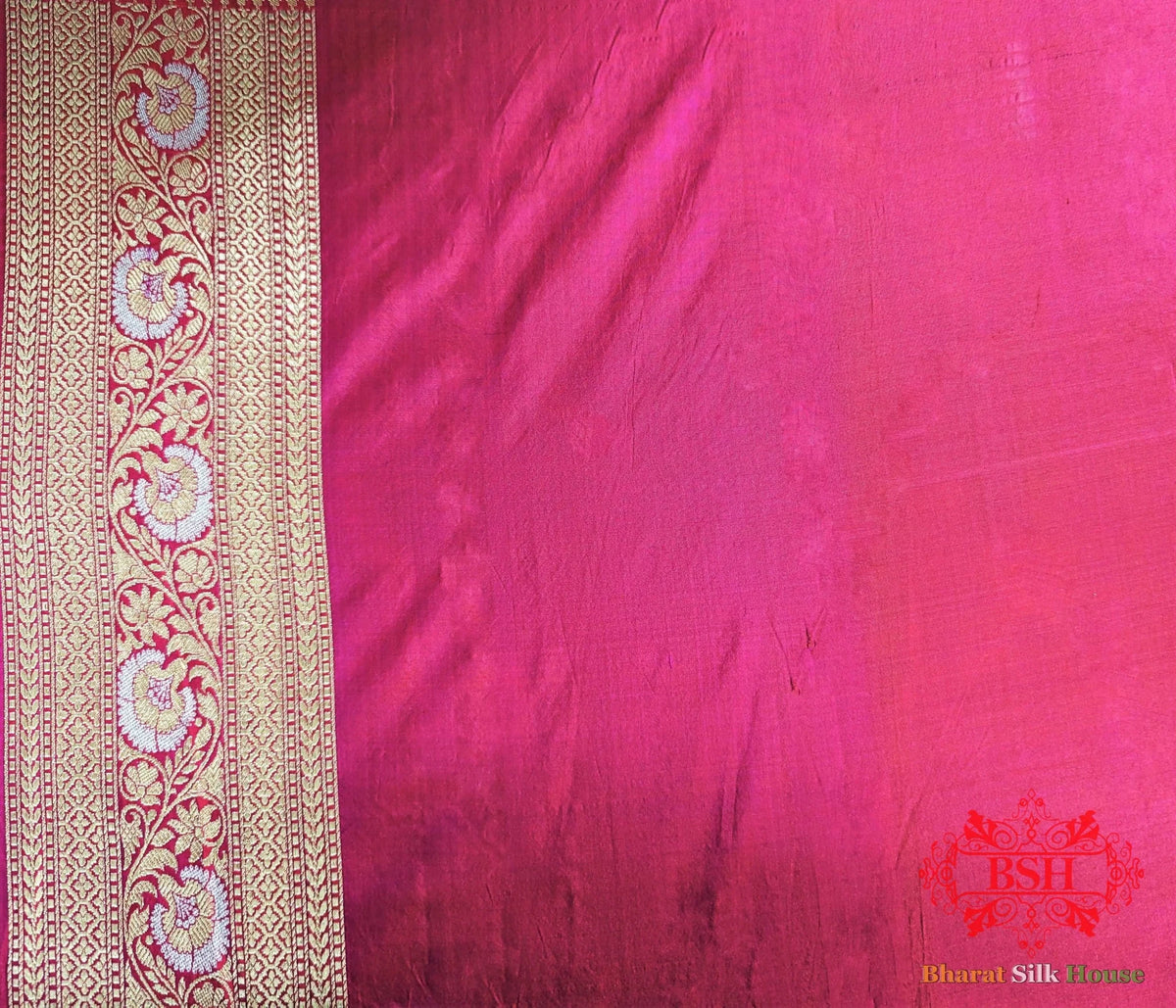Banarasi Handwoven Katan Silk Saree With Dual Zari Floral Jaal In Shades Of Pink - Bharat Silk House Pure Kataan Silk