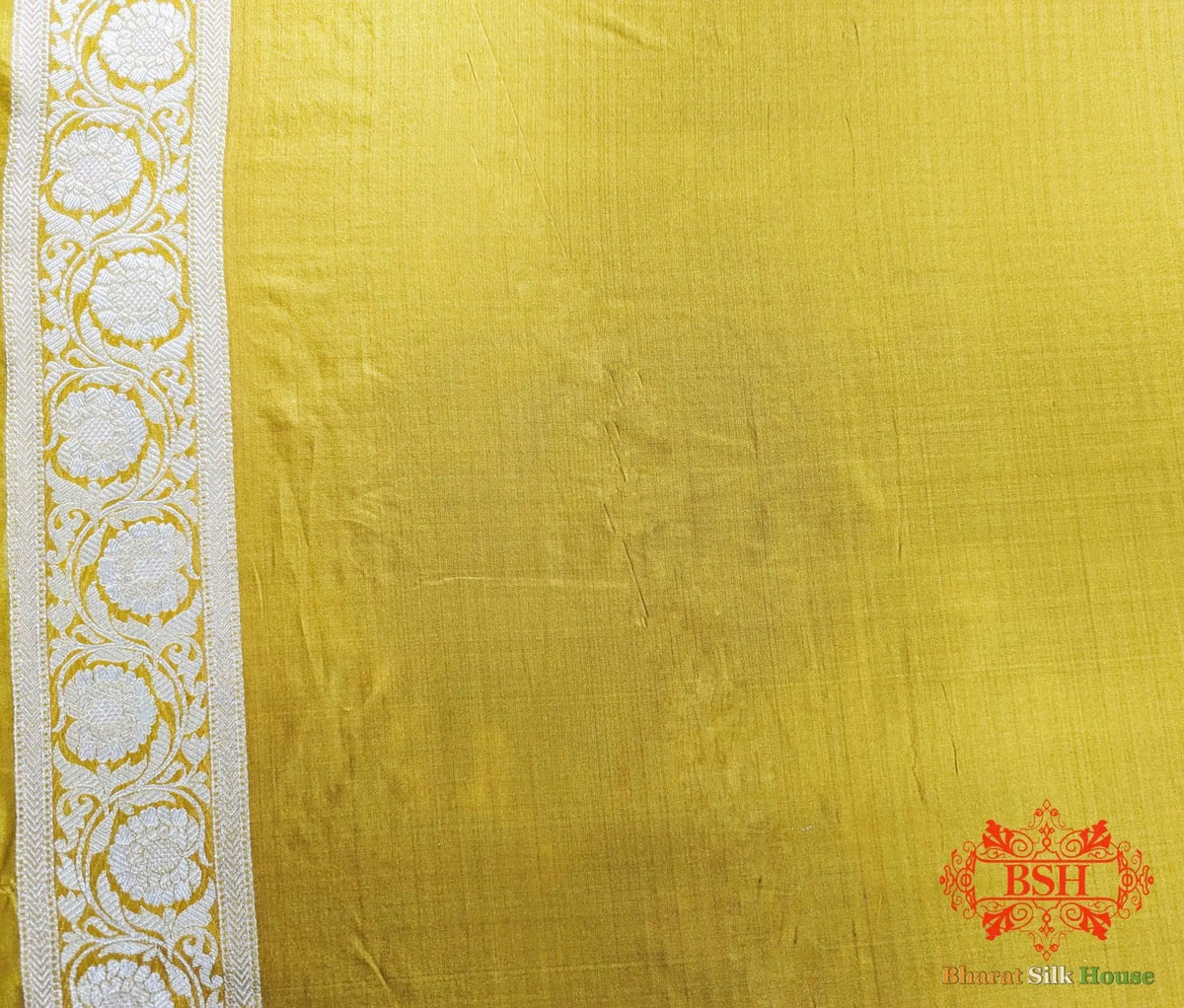 Banarasi Handwoven Katan Silk Saree With Zari Floral Jaal In Shades Of Yellow - Bharat Silk House Pure Kataan Silk