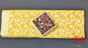 Banarasi Handwoven Katan Silk Saree With Zari Floral Jaal In Shades Of Yellow - Bharat Silk House Pure Kataan Silk