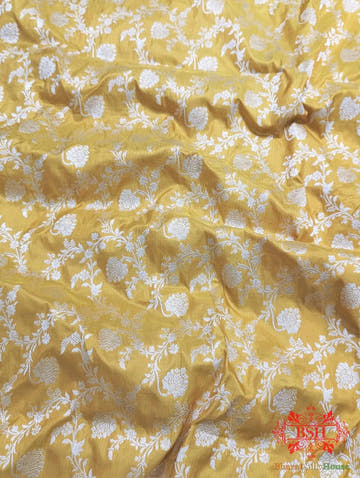 Banarasi Handwoven Katan Silk Saree With Zari Floral Jaal In Shades Of Yellow - Bharat Silk House Pure Kataan Silk