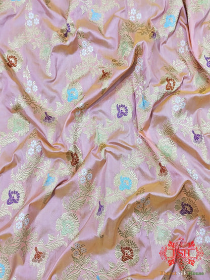 Banarasi Kadhwa Katan Meenakari Seven Color Meena Floral Jaal In Peach Color - Bharat Silk House