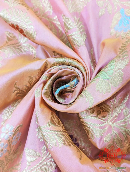 Banarasi Kadhwa Katan Meenakari Seven Color Meena Floral Jaal In Peach Color - Bharat Silk House