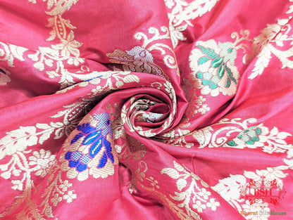 Banarasi Kadhwa Katan Meenakari Seven Color Meena Floral Jaal In Shades Of Red - Bharat Silk House Pure Kataan Silk