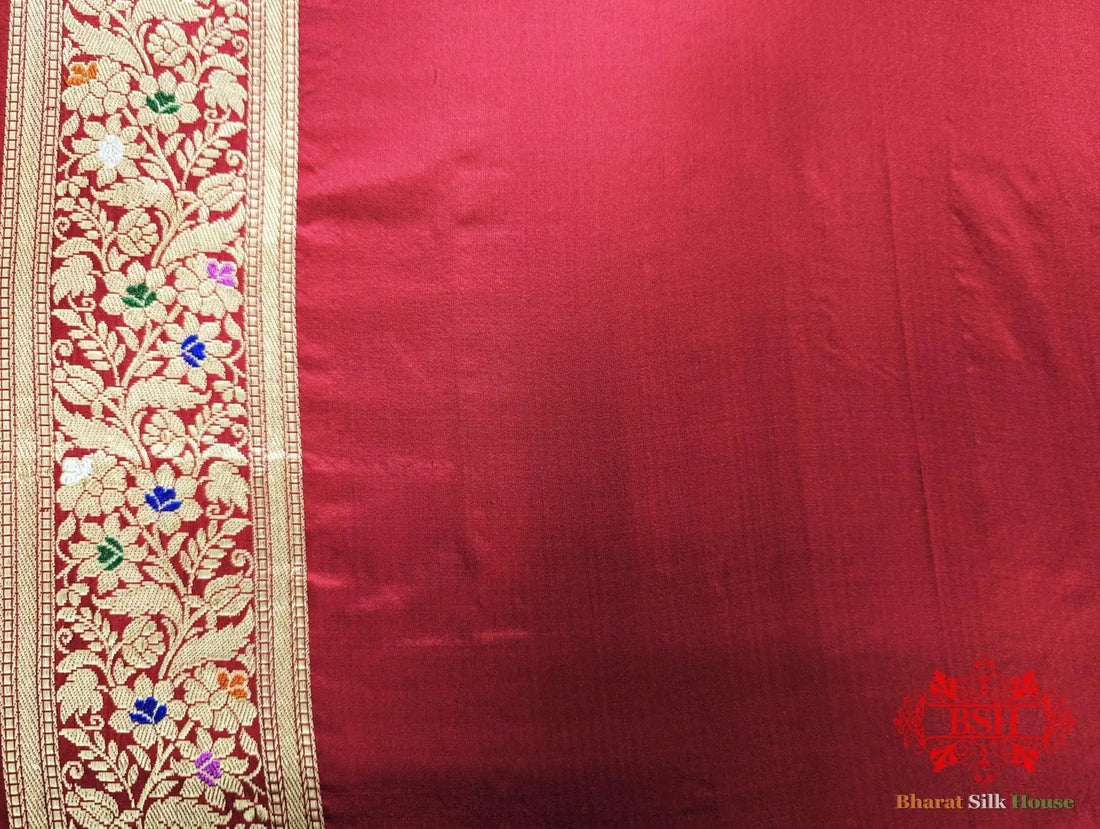 Banarasi Kadhwa Katan Meenakari Seven Color Meena Floral Jaal In Shades Of Red - Bharat Silk House Pure Kataan Silk