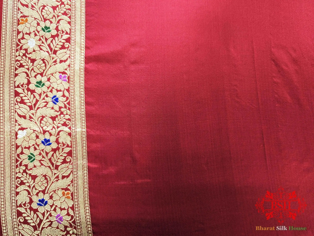 Banarasi Kadhwa Katan Meenakari Seven Color Meena Floral Jaal In Shades Of Red - Bharat Silk House Pure Kataan Silk