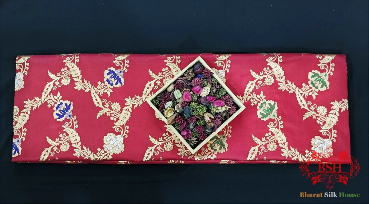 Banarasi Kadhwa Katan Meenakari Seven Color Meena Floral Jaal In Shades Of Red - Bharat Silk House Pure Kataan Silk