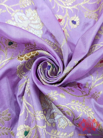 Banarasi Kadhwa Pure Katan Meenakari Seven Color Meena Floral Jaal In Shades Of Mauve - Bharat Silk House Pure Kataan Silk