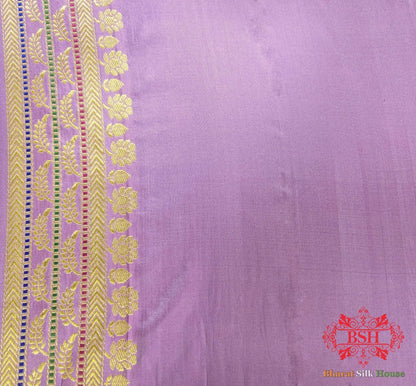 Banarasi Kadhwa Pure Katan Meenakari Seven Color Meena Floral Jaal In Shades Of Mauve - Bharat Silk House Pure Kataan Silk