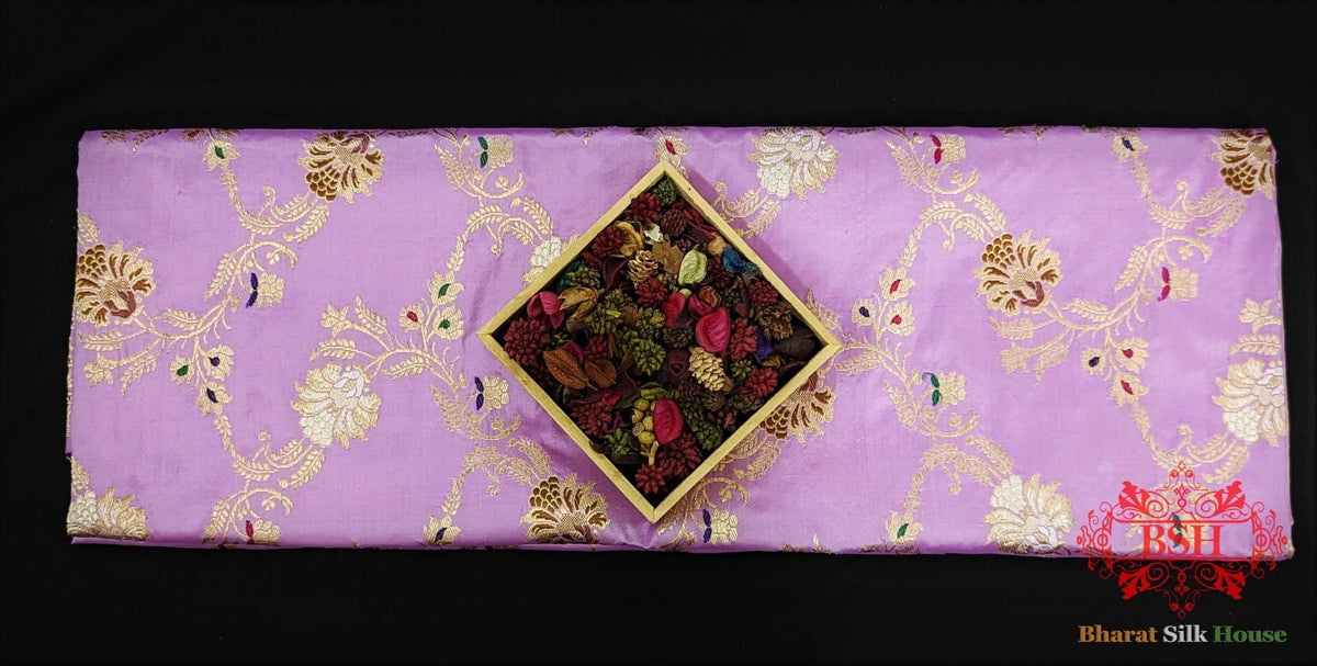 Banarasi Kadhwa Pure Katan Meenakari Seven Color Meena Floral Jaal In Shades Of Mauve - Bharat Silk House Pure Kataan Silk