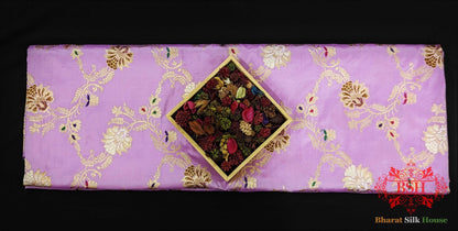 Banarasi Kadhwa Pure Katan Meenakari Seven Color Meena Floral Jaal In Shades Of Mauve - Bharat Silk House Pure Kataan Silk