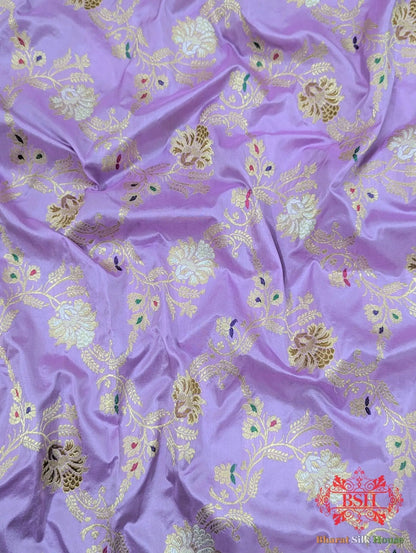 Banarasi Kadhwa Pure Katan Meenakari Seven Color Meena Floral Jaal In Shades Of Mauve - Bharat Silk House Pure Kataan Silk