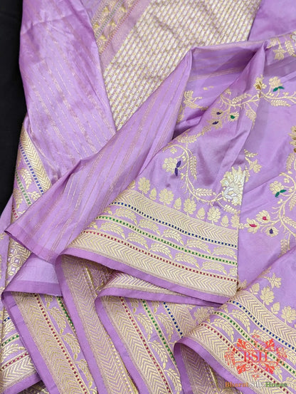 Banarasi Kadhwa Pure Katan Meenakari Seven Color Meena Floral Jaal In Shades Of Mauve - Bharat Silk House Pure Kataan Silk