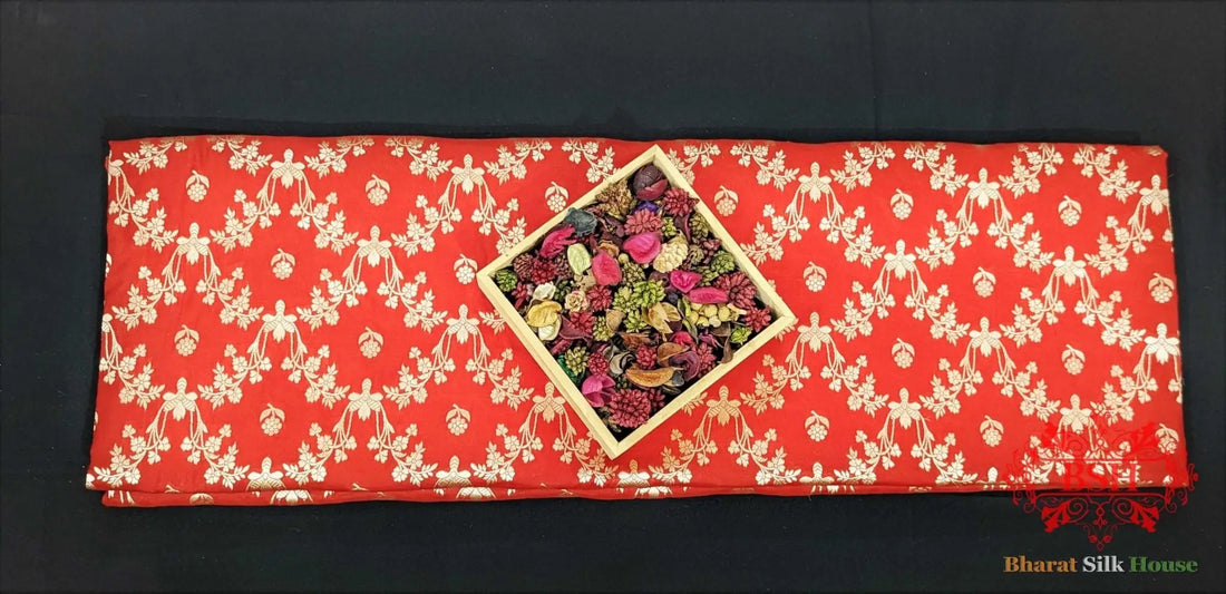 Banarasi Pure Katan Silk Opara Floral Jaal In Shades Of Red - Bharat Silk House Pure Kataan Silk