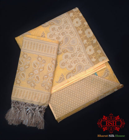 Conjunto de traje Banarasi sin coser, de seda y algodón, con buti Resham tejido