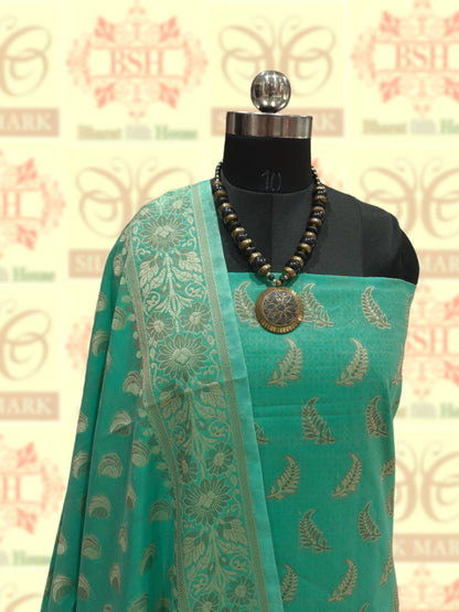 Conjunto de traje Banarasi sin coser, de seda y algodón, con buti Resham tejido