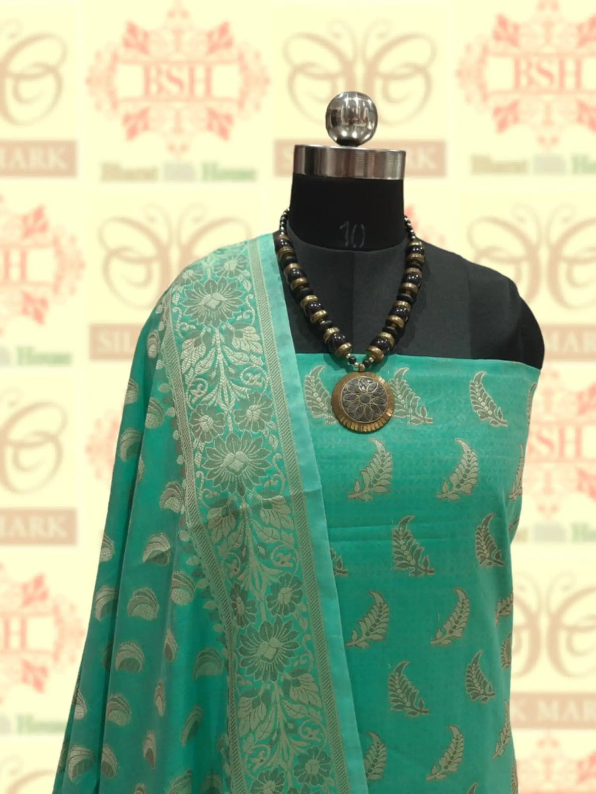 Banarasi Unstitched Suitset Cotton Silk Resham Buti Woven - Bharat Silk House Banarasi Cotton