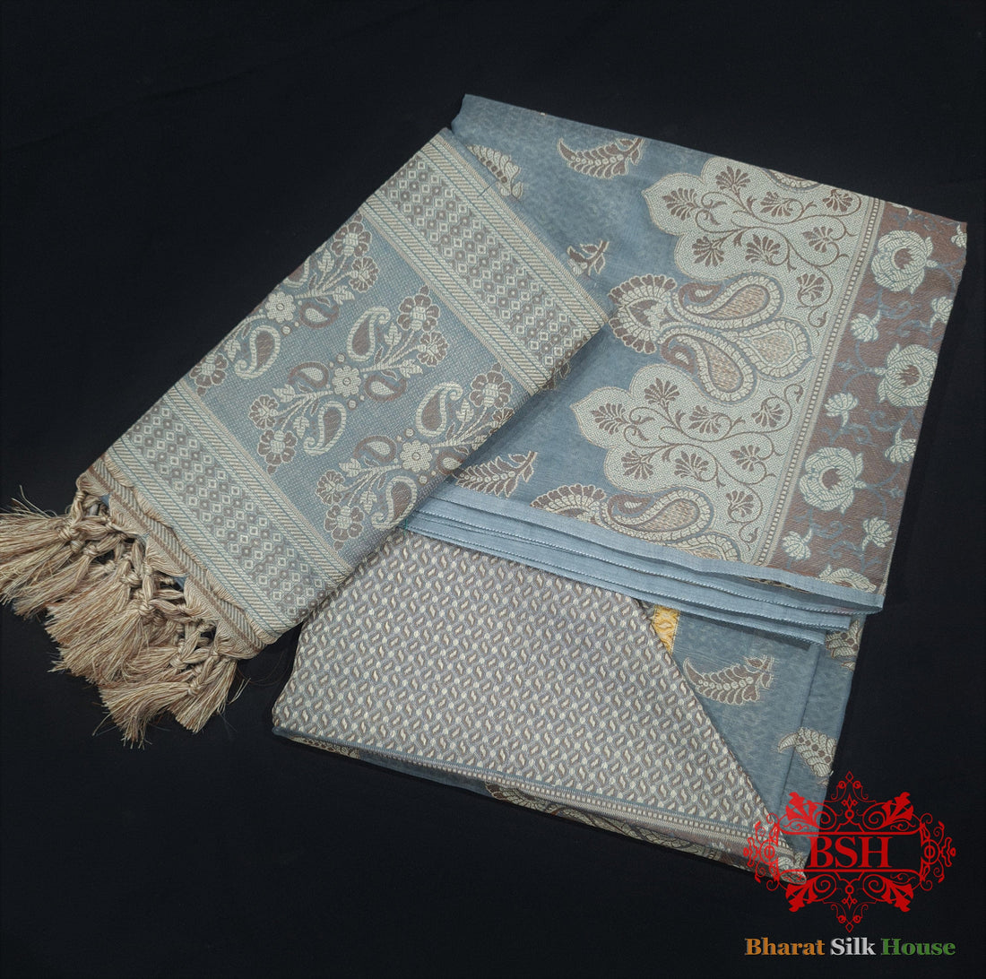 Conjunto de traje Banarasi sin coser, de seda y algodón, con buti Resham tejido