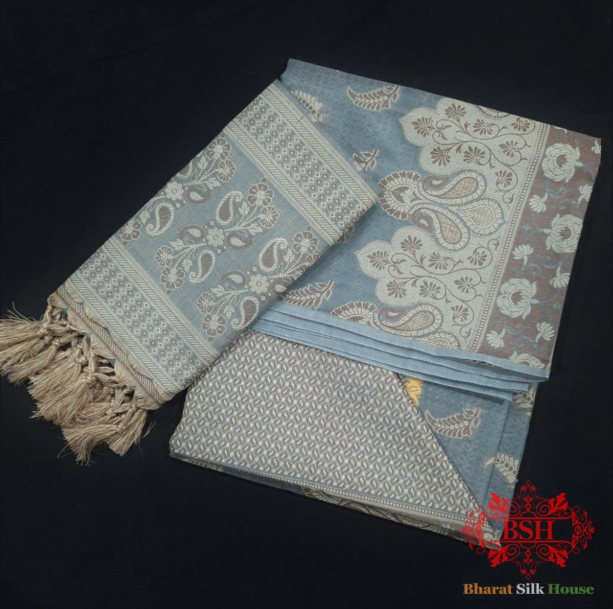 Banarasi Unstitched Suitset Cotton Silk Resham Buti Woven - Bharat Silk House Banarasi Cotton