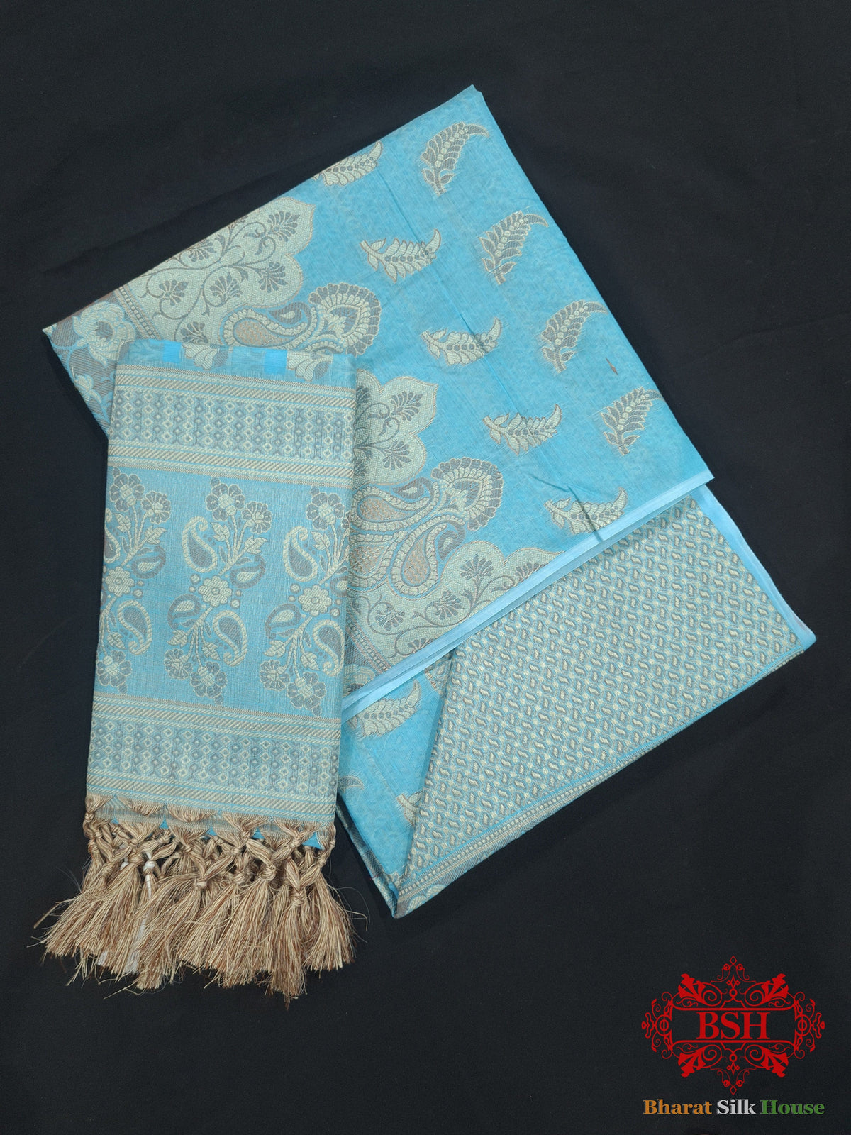 Conjunto de traje Banarasi sin coser, de seda y algodón, con buti Resham tejido