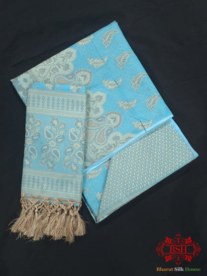Conjunto de traje Banarasi sin coser, de seda y algodón, con buti Resham tejido