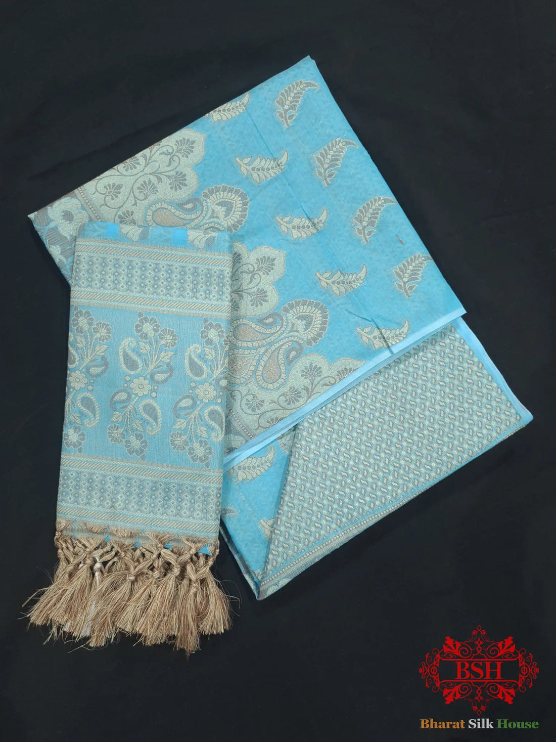 Banarasi Unstitched Suitset Cotton Silk Resham Buti Woven - Bharat Silk House Banarasi Cotton