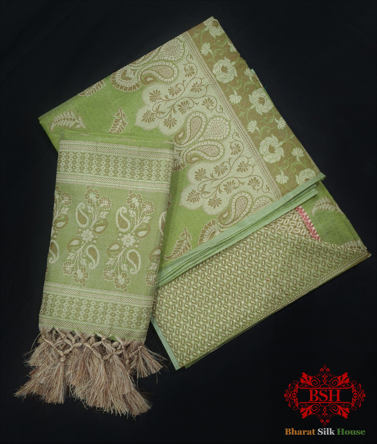 Conjunto de traje Banarasi sin coser, de seda y algodón, con buti Resham tejido