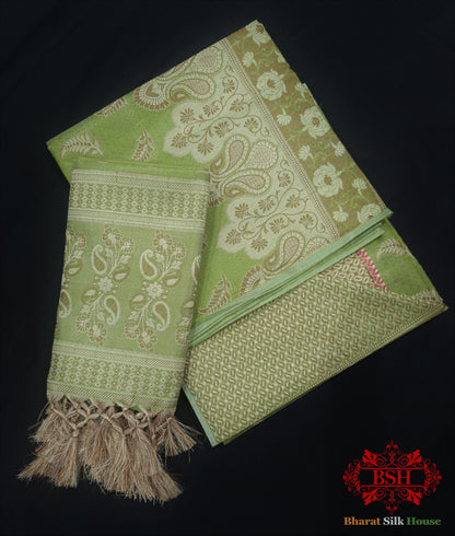 Conjunto de traje Banarasi sin coser, de seda y algodón, con buti Resham tejido