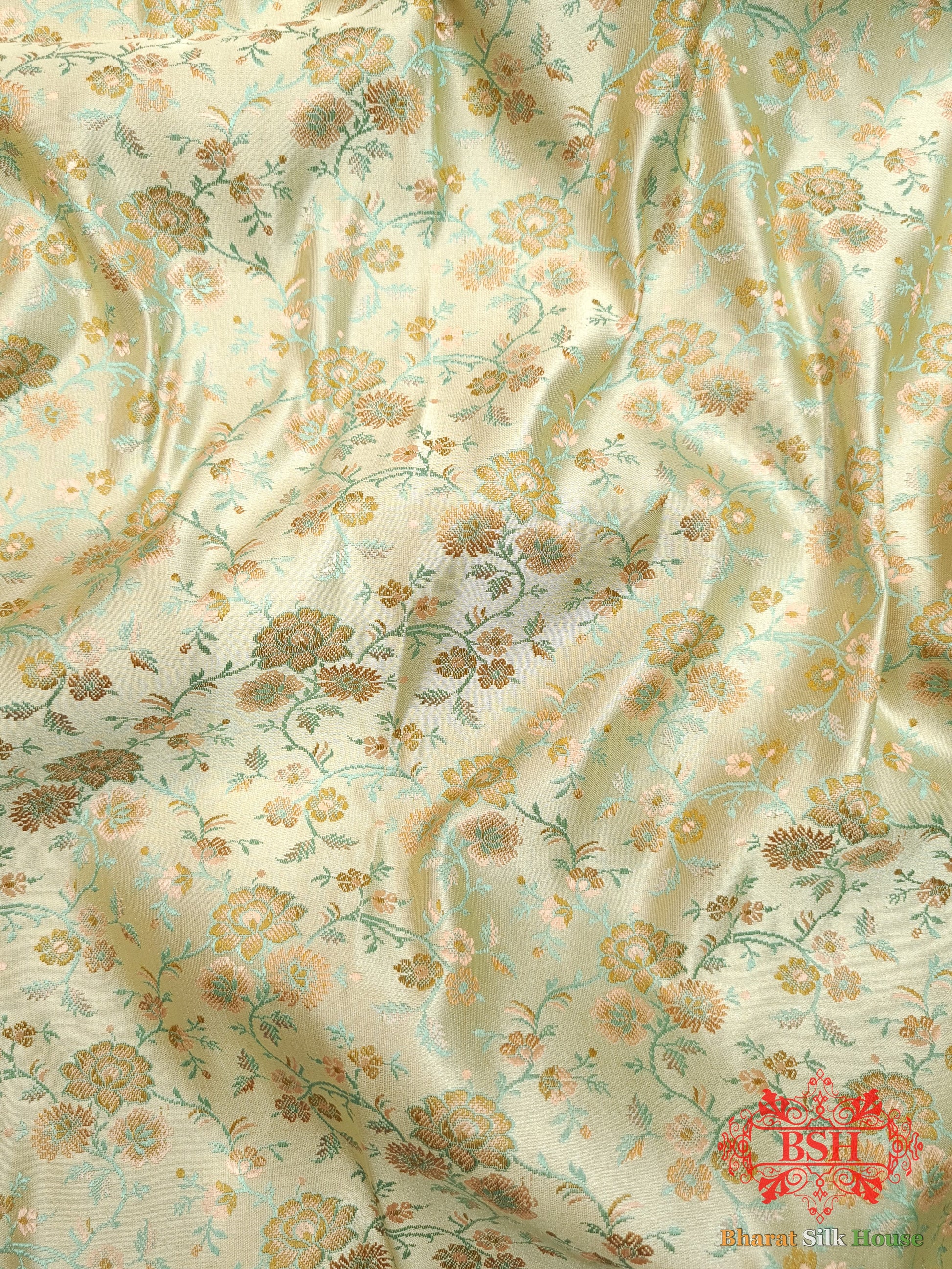 Beige Chauthera (Four Color) Resham Zari Tanchoi Katan Silk Saree - Bharat Silk House