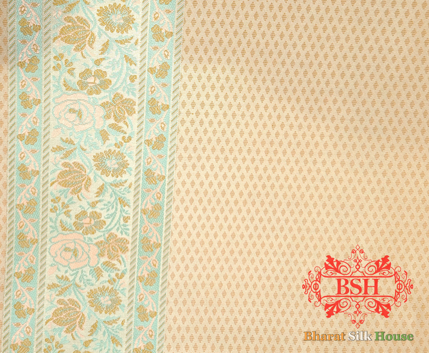 Beige Chauthera (Four Color) Resham Zari Tanchoi Katan Silk Saree - Bharat Silk House