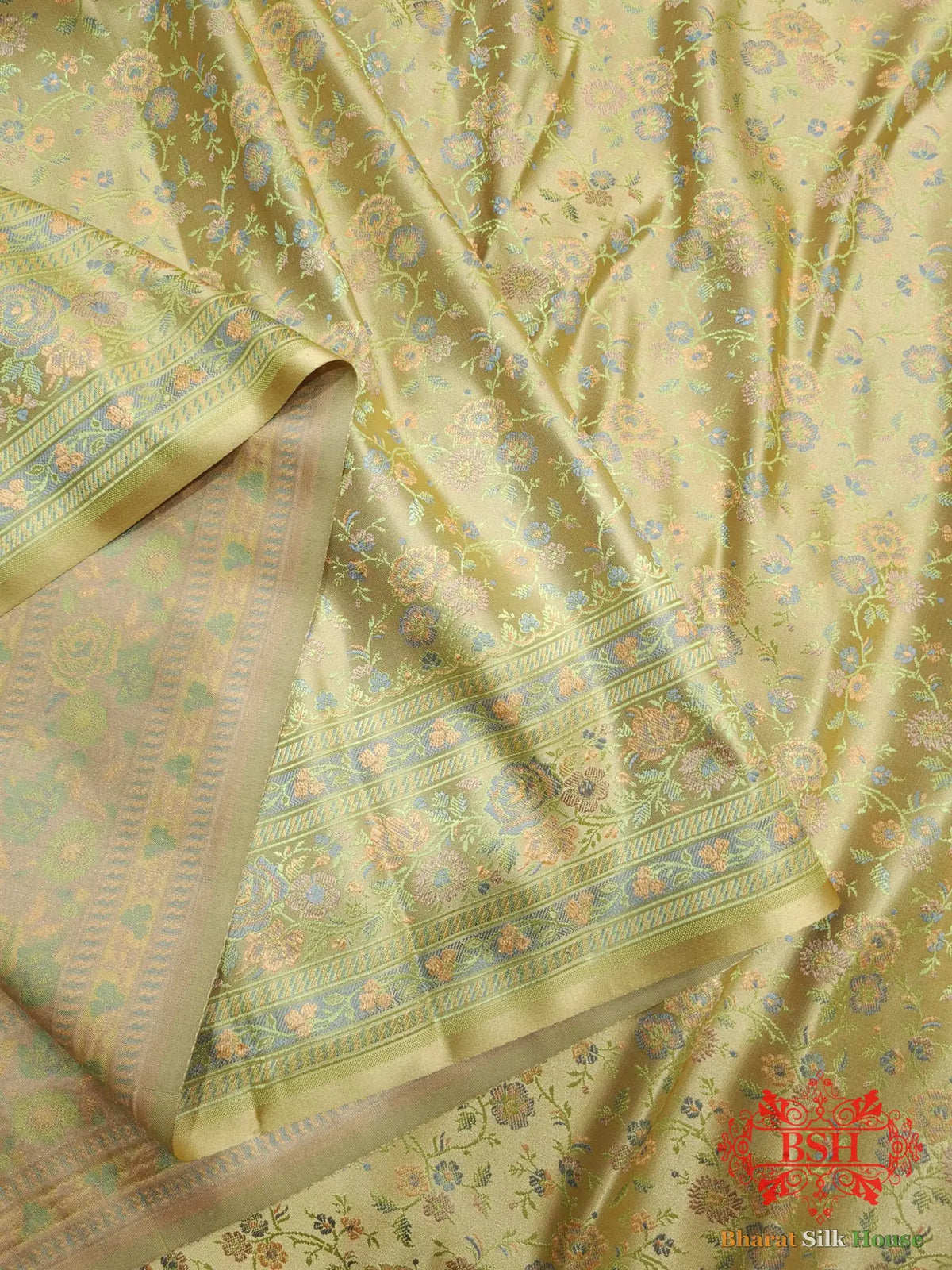Beige Chauthera (Four Color) Resham Zari Tanchoi Katan Silk Saree - Bharat Silk House Tanchoi katan