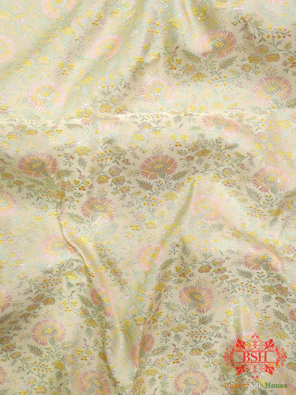 Beige Chauthera (Four Color) Resham Zari Tanchoi Katan Silk Saree - Bharat Silk House Tanchoi katan