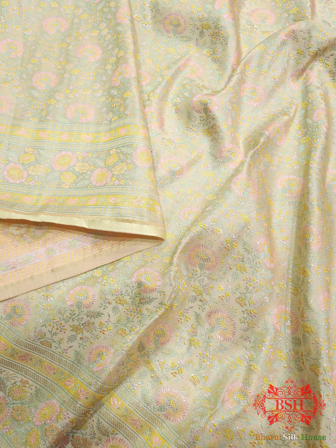 Beige Chauthera (Four Color) Resham Zari Tanchoi Katan Silk Saree - Bharat Silk House Tanchoi katan