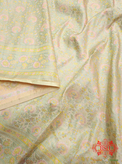 Beige Chauthera (Four Color) Resham Zari Tanchoi Katan Silk Saree - Bharat Silk House Tanchoi katan