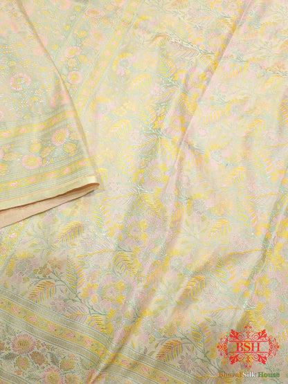 Beige Chauthera (Four Color) Resham Zari Tanchoi Katan Silk Saree - Bharat Silk House Tanchoi katan