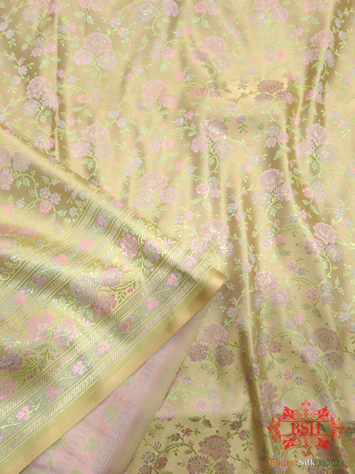 Beige Chauthera (Four Color) Resham Zari Tanchoi Katan Silk Saree - Bharat Silk House Tanchoi katan