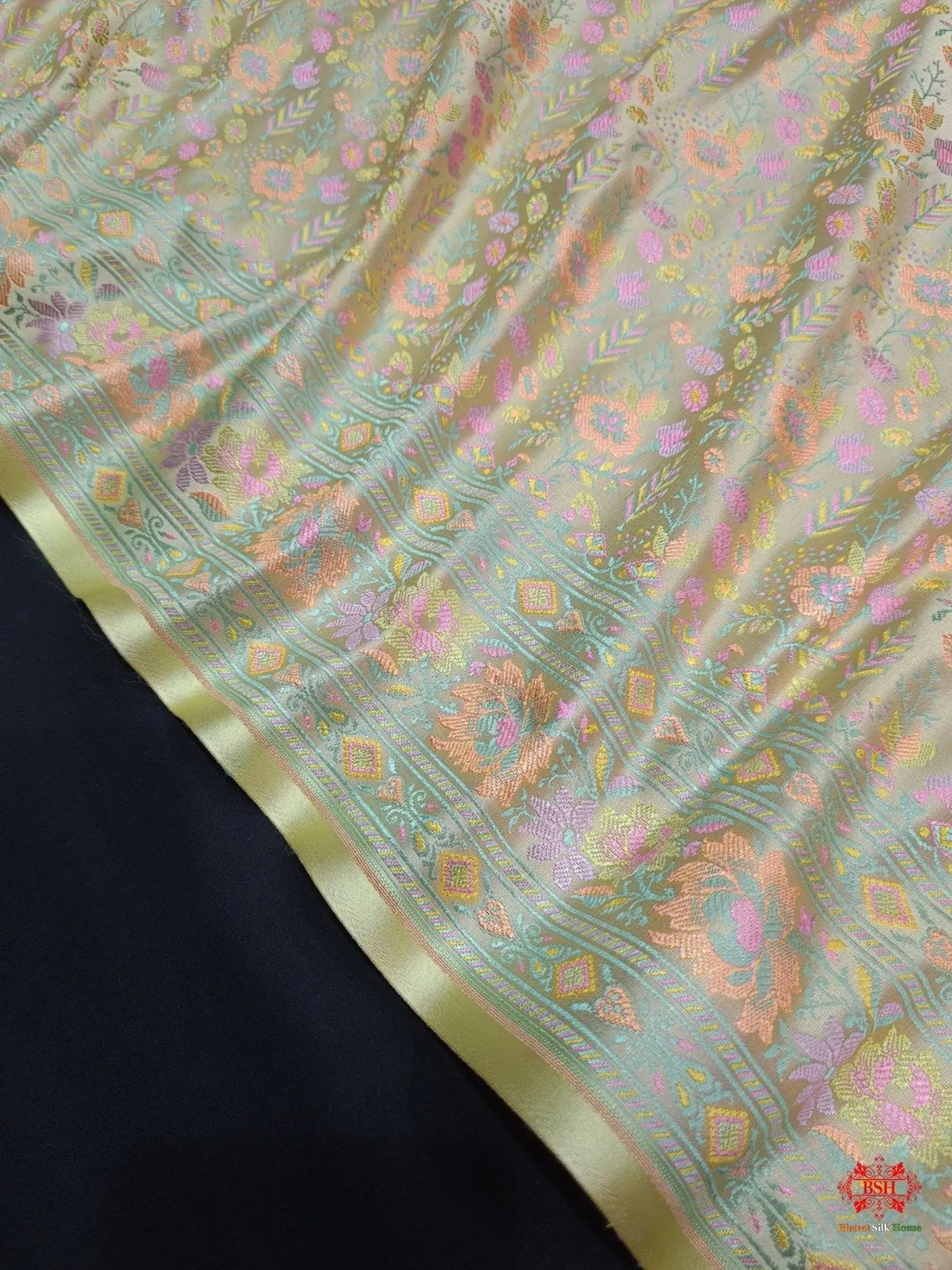 Beige Chauthera (Four Color) Resham Zari Tanchoi Katan Silk Saree - Bharat Silk House Tanchoi katan