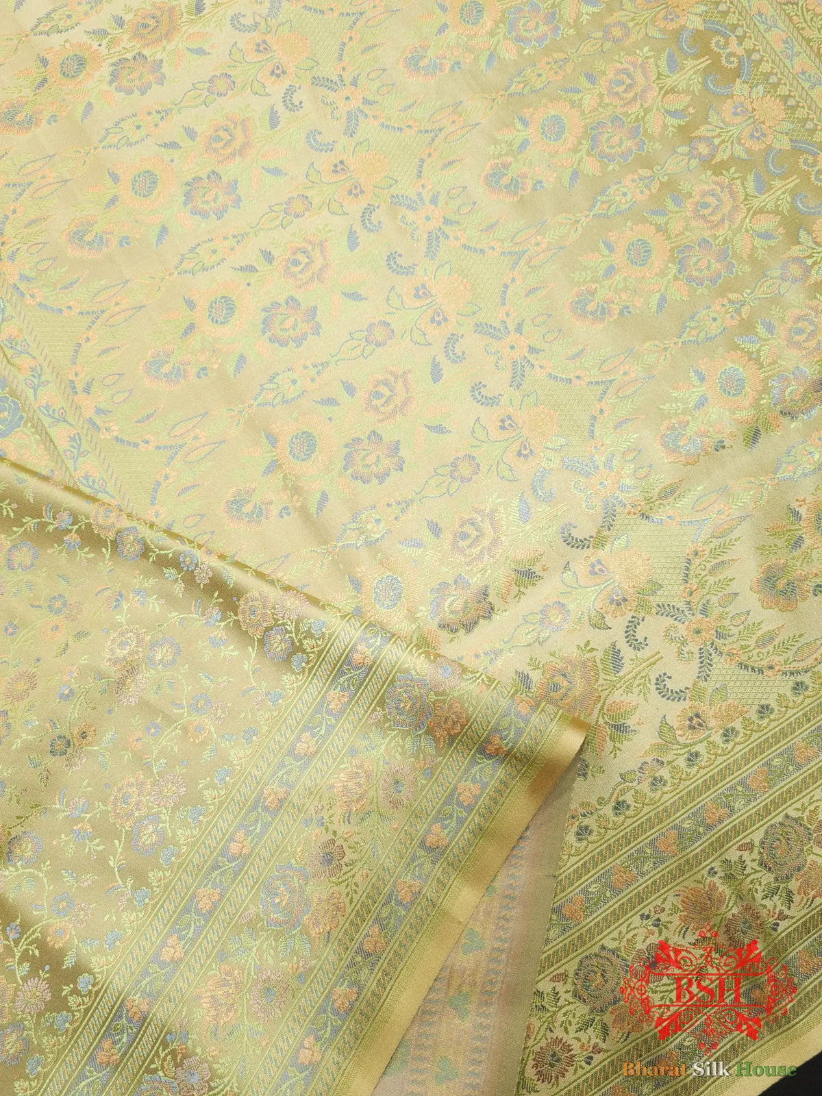 Beige Chauthera (Four Color) Resham Zari Tanchoi Katan Silk Saree - Bharat Silk House Tanchoi katan