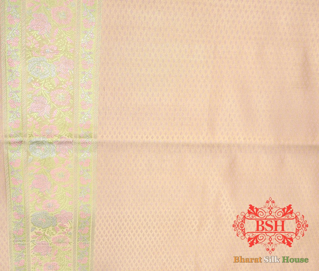 Beige Chauthera (Four Color) Resham Zari Tanchoi Katan Silk Saree - Bharat Silk House Tanchoi katan