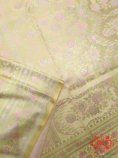 Beige Chauthera (Four Color) Resham Zari Tanchoi Katan Silk Saree - Bharat Silk House Tanchoi katan