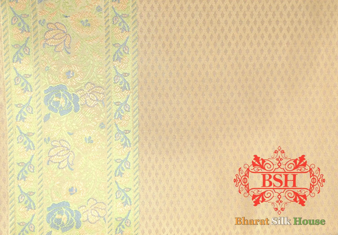 Beige Chauthera (Four Color) Resham Zari Tanchoi Katan Silk Saree - Bharat Silk House Tanchoi katan