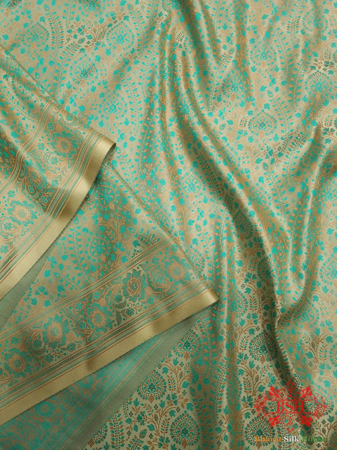 Beige Dohri Resham Booti Tanchoi Silk Saree - Bharat Silk House Tanchoi katan