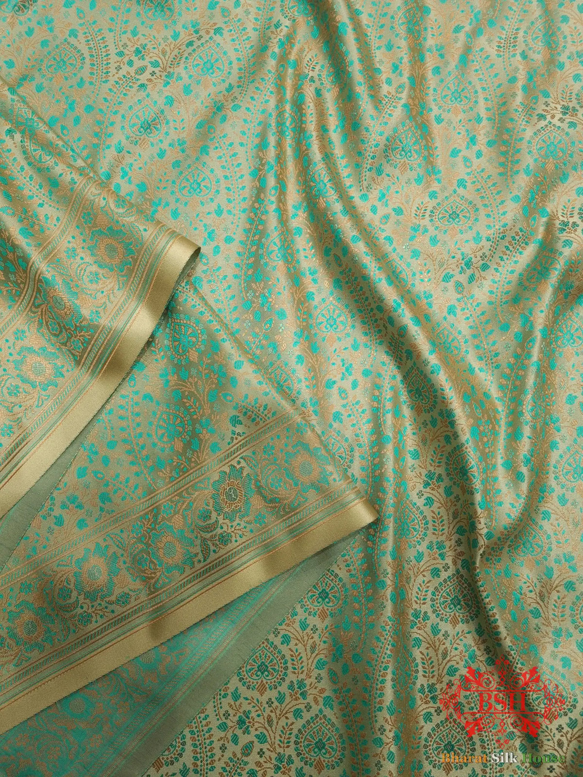 Beige Dohri Resham Booti Tanchoi Silk Saree - Bharat Silk House Tanchoi katan